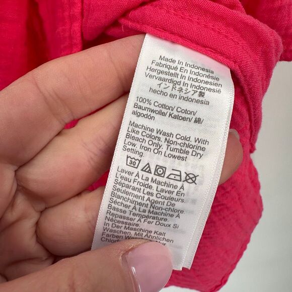 J Crew Double-gauze Button Down Shirt Pink Cotton Size Medium Swim Cover Up - Picture 9 of 12